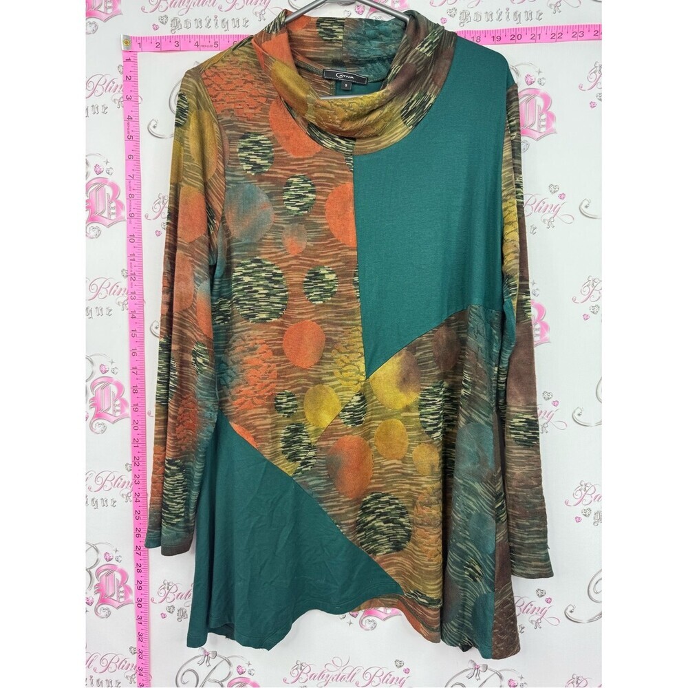 Cativa shirt polka dot patchwork Quinn Mixed-Print Cowl Neck Tunic - Teal Multi